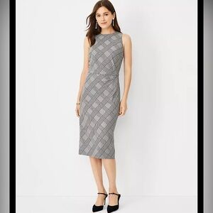 Ann Taylor Plaid Tucked Wrap Sheath Midi Dress Sz 10
